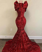 Abito lungo da sera con paillettes rosse a sirena, abito da ballo incantevole Y536