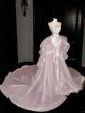 Abito da sera formale a sirena in tulle lavanda incantata con perline Y8669