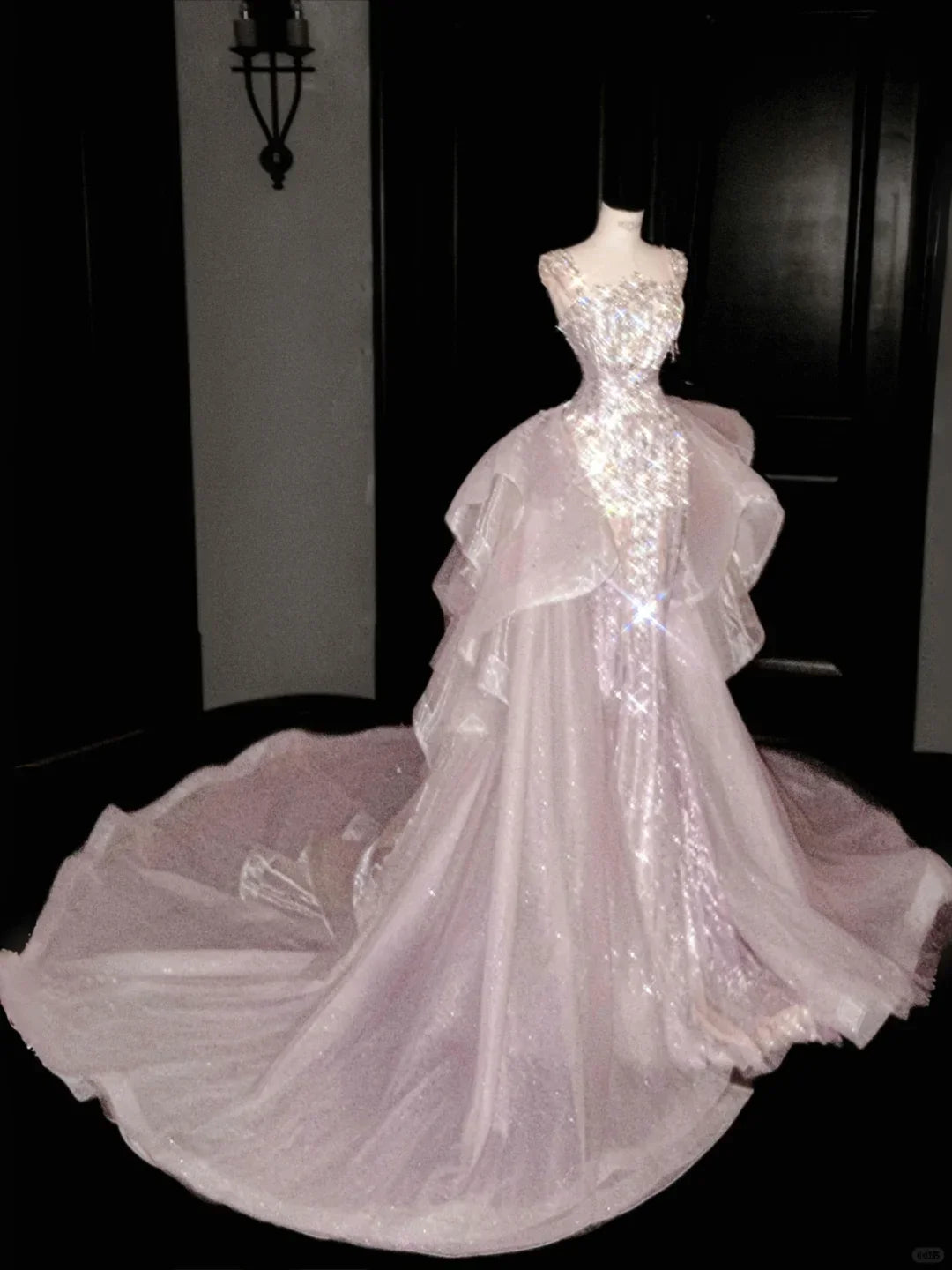 Abito da sera formale a sirena in tulle lavanda incantata con perline Y8669
