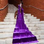Abito da sera in velluto viola, elegante vestito formale per ragazze di colore Y1835
