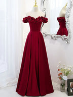 Robe de bal longue en satin à épaules dénudées coupe en A Robe de soirée en satin Y6340