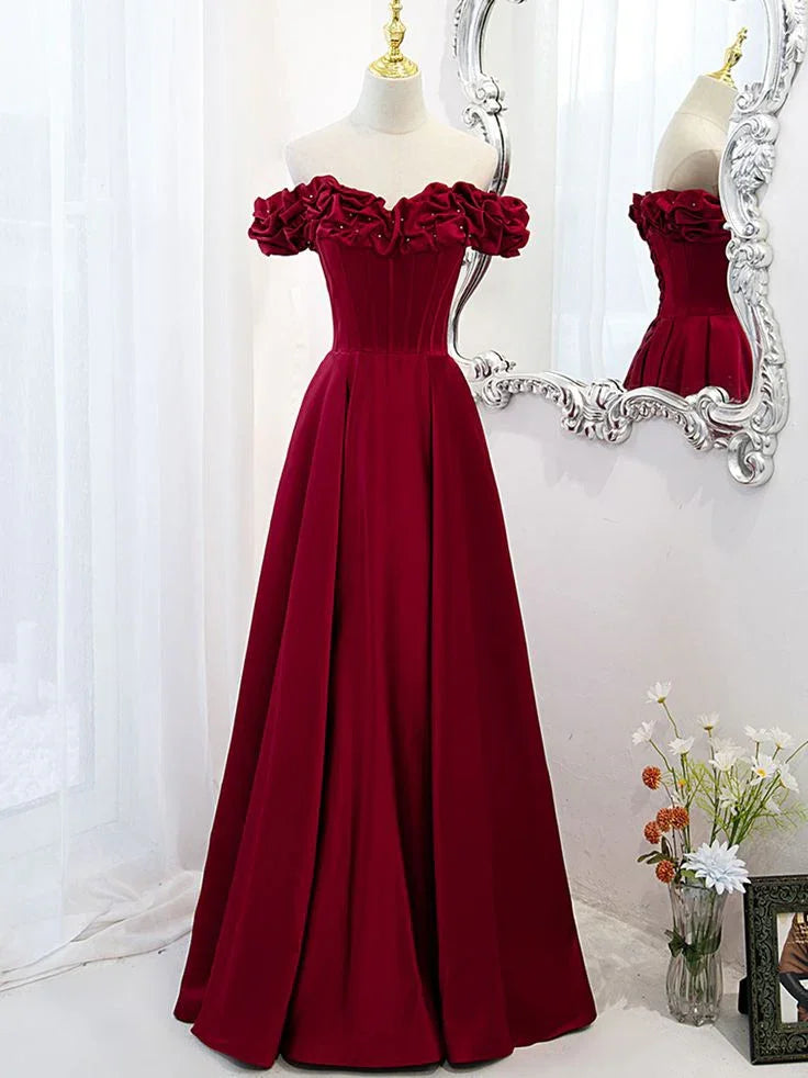 Robe de bal longue en satin à épaules dénudées coupe en A Robe de soirée en satin Y6340