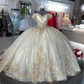 Funkelndes schulterfreies Champagner-Quinceañera-Kleid Festliches Ballkleid Y2612