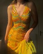 Pretty V Neck Chiffon Sequins Two Piece Prom Evening Dress Y8299
