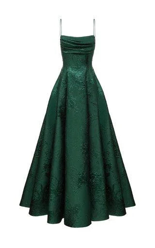 Vestido de Festa Verde Esmeralda em Linha A com Alças Finas, Vestido Elegante para Noite Y1799