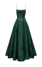 Vestido de Festa Verde Esmeralda em Linha A com Alças Finas, Vestido Elegante para Noite Y1799