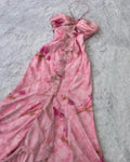 Abito da sera rosa chiffon con stampa floreale, volant, scollo all'americana, modello sirena, abito da ballo Y8306