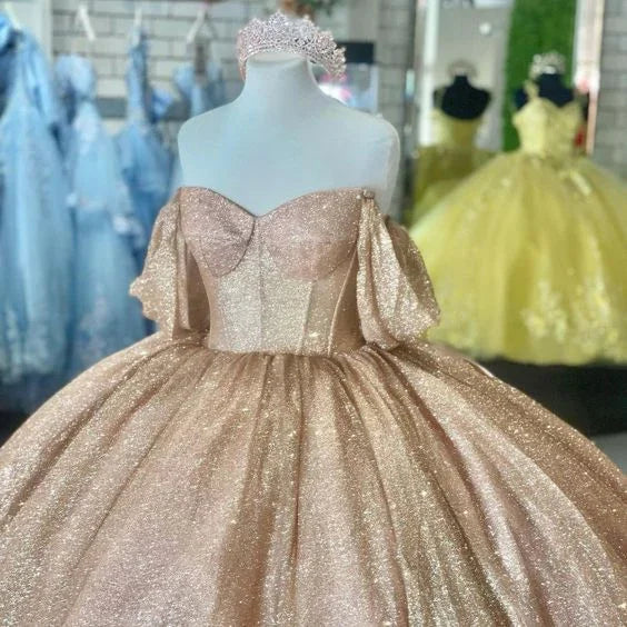 Abito da ballo scintillante color oro rosa Abito per Quinceañera Abito per sedicesimo compleanno Y693