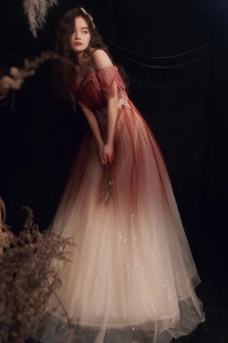 Abiti lunghi da sera con paillettes e tulle carini, linea a trapezio, sfumati, modello Y5850