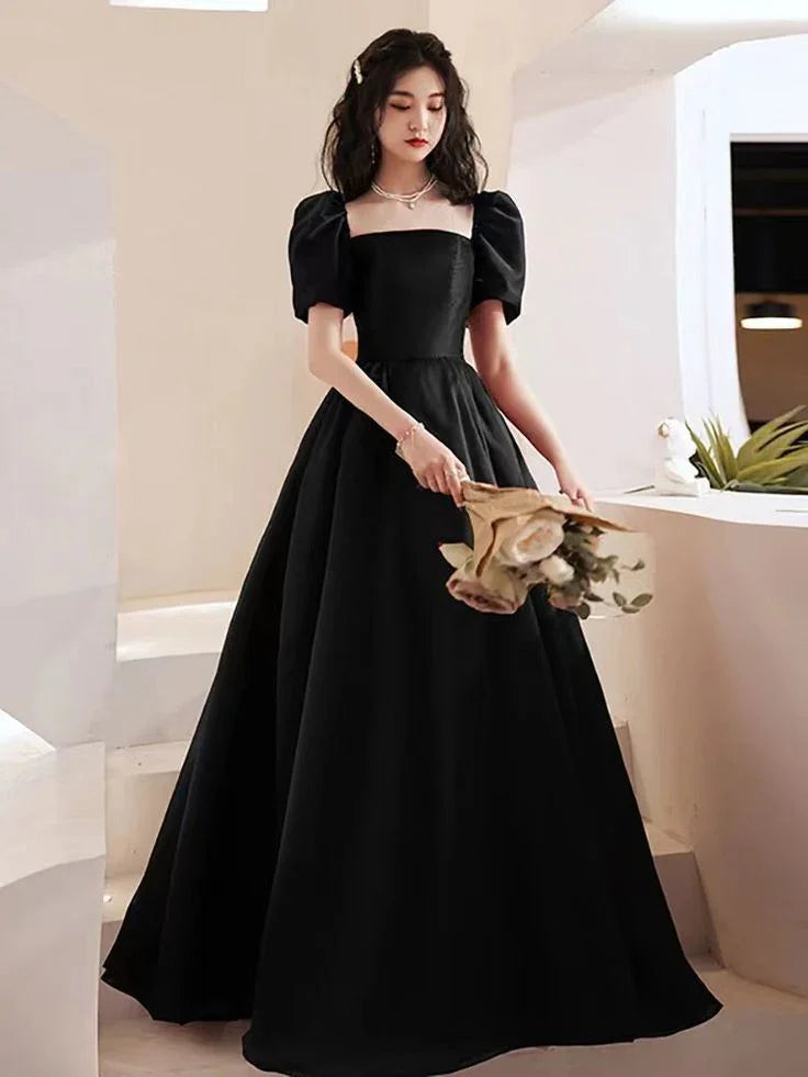 Robe de soirée noire nouveau style robe de bal en satin robe de princesse pour anniversaire sur mesure Y4953
