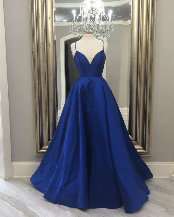 Robe de soirée longue simple bleu foncé pour concours Y6778