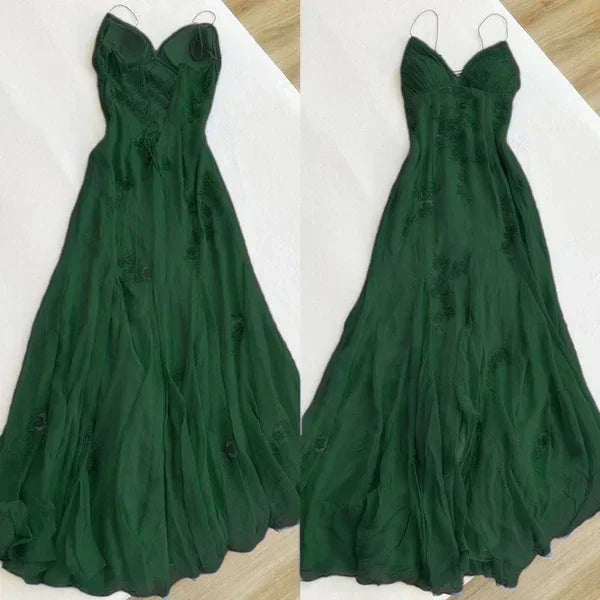 Elegante Abito Lungo da Sera con Spalline Sottili in Chiffon Blu per Festa e Ballo Y7457