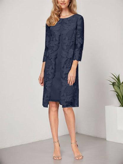 A-Linie U-Ausschnitt Knielang Chiffon Spitze Kleid für die Brautmutter mit Jacke 