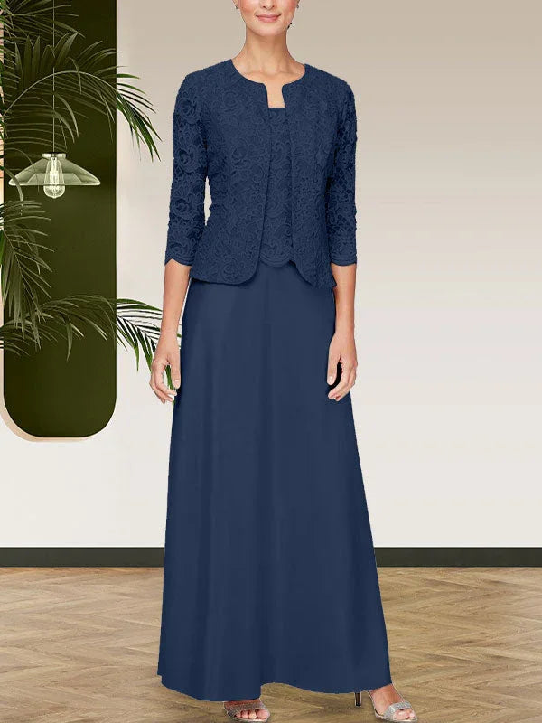 فستان مع جاكيت تنورة من الدانتيل اللامع والساتان مع جاكيت مفتوح