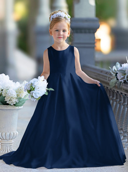 Robe de demoiselle d'honneur de première communion en satin et dentelle coupe A-line 