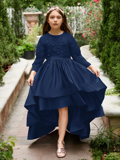 Vestido de daminha de honra assimétrico de cetim em linha A 