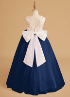 Sleeveless Princess Flower Girl Dress With Detachable Train And Beaded Lace