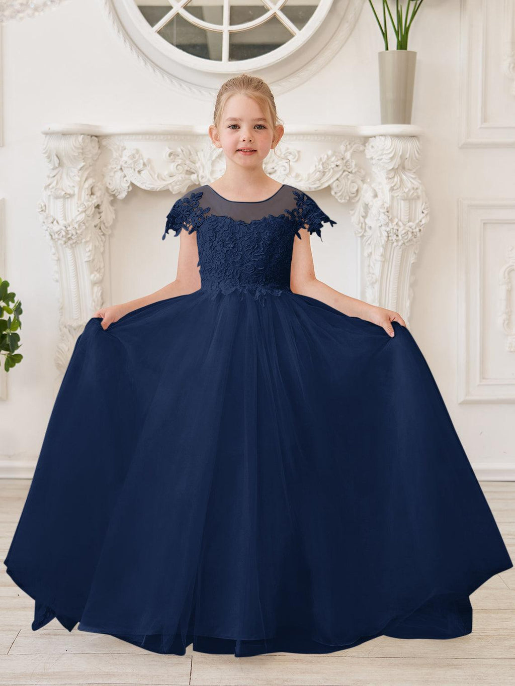 Ivory Lace Tulle First Communion Flower Girl Dress With Detachable Train