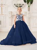 Elegant Sleeveless Tulle Flower Girl Dress With Applique Lace And Sweep Train