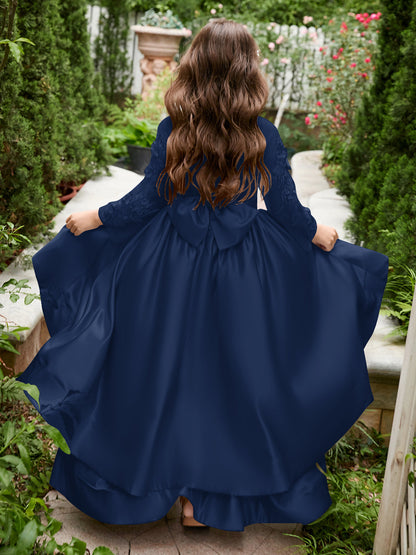Vestido de daminha de honra assimétrico de cetim em linha A 