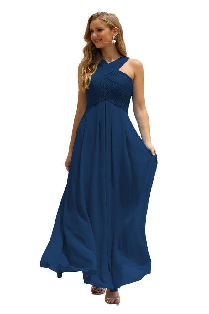 Vestido de Dama de Honra Halter em Chiffon para Mulher, Modelo A-Line, Longo, Formal, para Baile de Finalistas SEA28015
