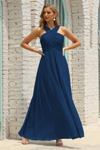 Vestido de Dama de Honra Halter em Chiffon para Mulher, Modelo A-Line, Longo, Formal, para Baile de Finalistas SEA28015