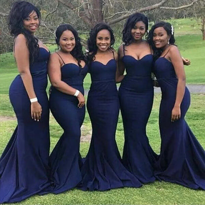 Marineblaues Meerjungfrau-Brautjungfernkleid mit Herzausschnitt, Hochzeitspartykleid