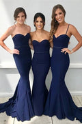 Navy Blue Mermaid Sweetheart Bridesmaid Dresses, Wedding Party Dress