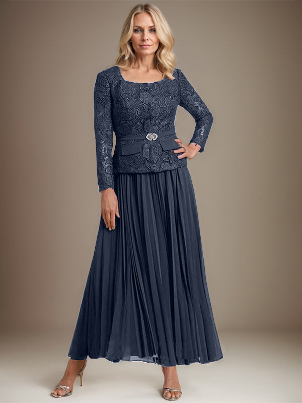 Robe de mère de la mariée en mousseline, longueur cheville carrée, coupe en A avec plis