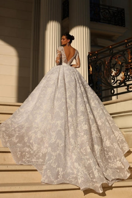 Edles Herzausschnitt 3/4 Ärmel Ballkleid Spitze Brautkleid Strass