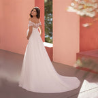 6129#Maternity wedding dress short-sleeved lace one-line collar mop tail bridal dress