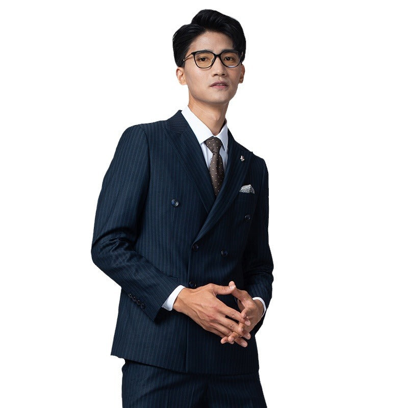 Costume homme double boutonnage costume britannique rayé gris costume décontracté professionnel costume formel homme coupe slim costume de mariage pour le marié