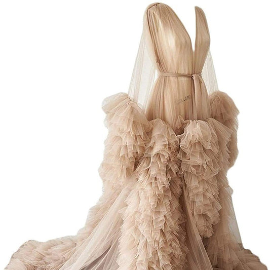 6120#Thin mesh maternity wear long skirt photo studio clothing, sexy morning robe
