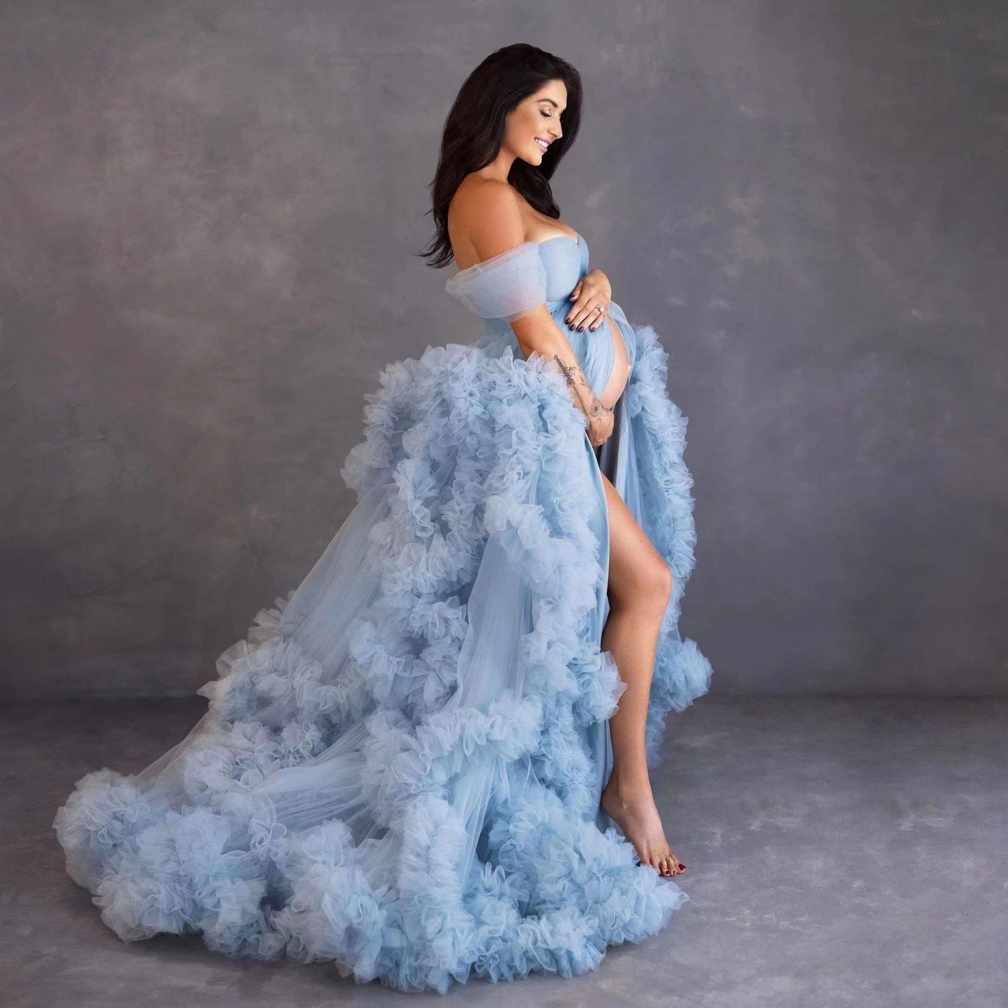 6124#Hot-selling maternity photo clothing, one-shoulder morning robe