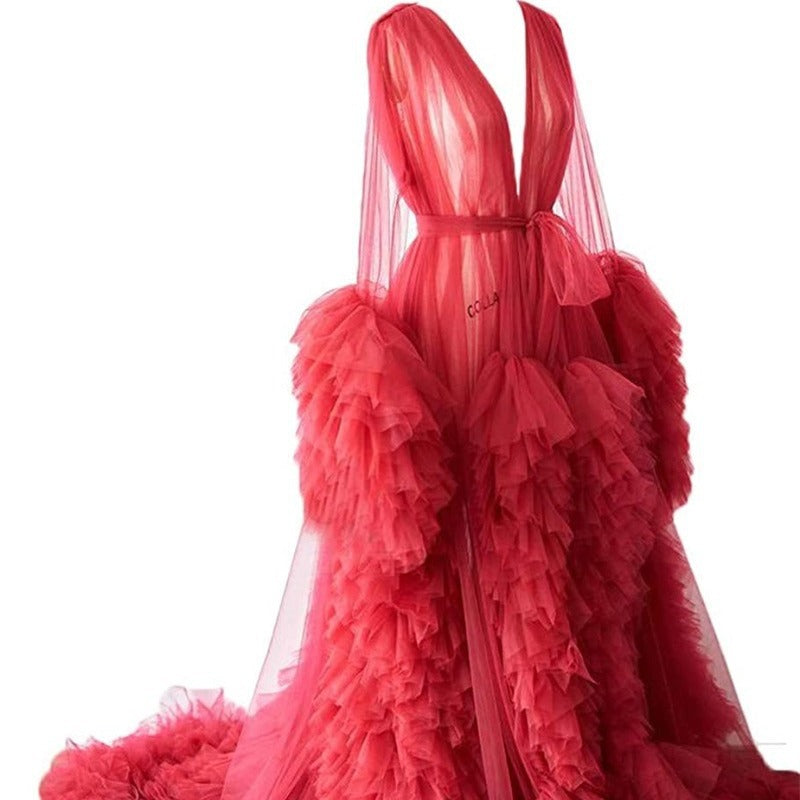 Thin mesh maternity wear long skirt photo studio clothing, sexy morning robe