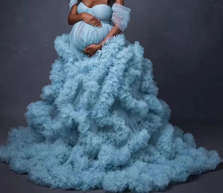 6124#Hot-selling maternity photo clothing, one-shoulder morning robe
