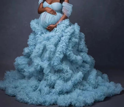 6124#Hot-selling maternity photo clothing, one-shoulder morning robe
