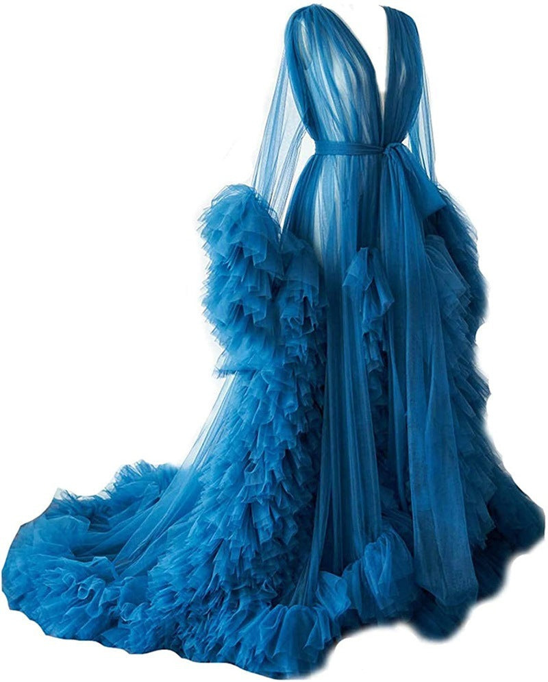 6120#Thin mesh maternity wear long skirt photo studio clothing, sexy morning robe