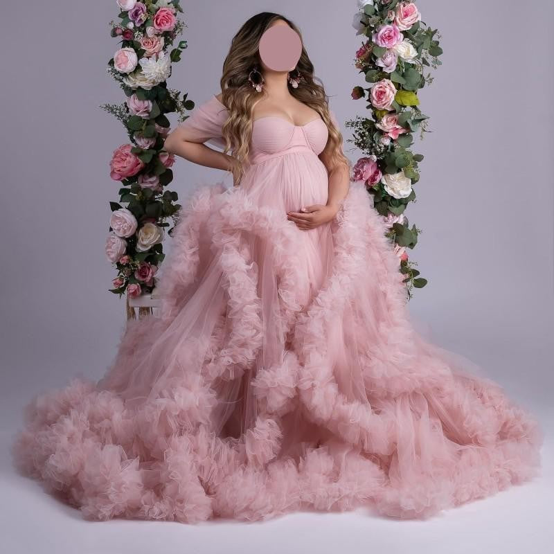 6124#Hot-selling maternity photo clothing, one-shoulder morning robe