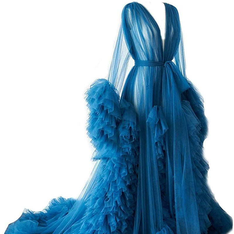 6120#Thin mesh maternity wear long skirt photo studio clothing, sexy morning robe