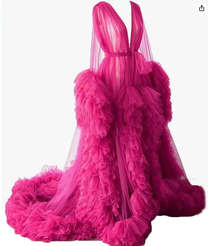 Thin mesh maternity wear long skirt photo studio clothing, sexy morning robe