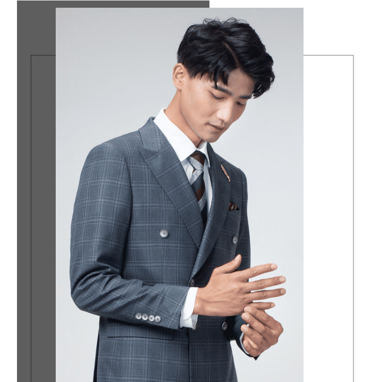 Abito Uomo Slim Fit Doppio Petto Stile Coreano per Matrimonio Sposo Taglie Forti