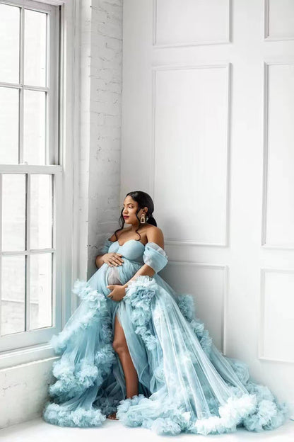 6124#Hot-selling maternity photo clothing, one-shoulder morning robe