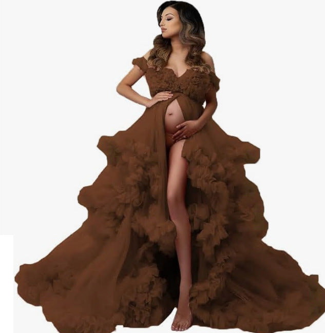 Hot-selling new pregnant women's mesh skirt photo dress deep V perspective photo portrait photography clothing6121#