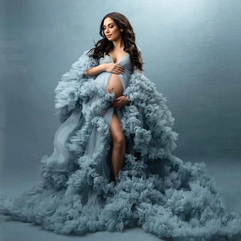 6124#Hot-selling maternity photo clothing, one-shoulder morning robe