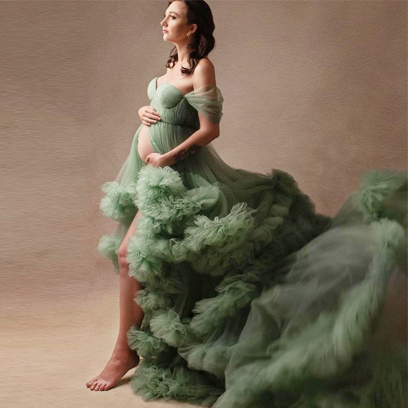 6124#Hot-selling maternity photo clothing, one-shoulder morning robe
