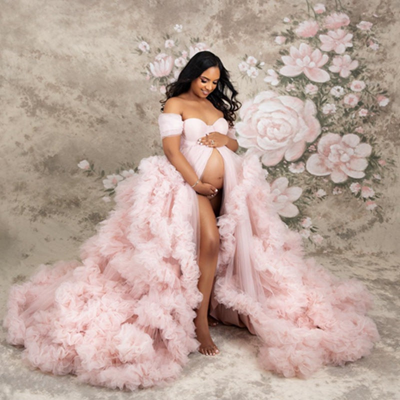 6124#Hot-selling maternity photo clothing, one-shoulder morning robe