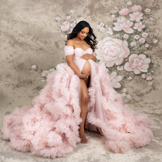 6124#Hot-selling maternity photo clothing, one-shoulder morning robe
