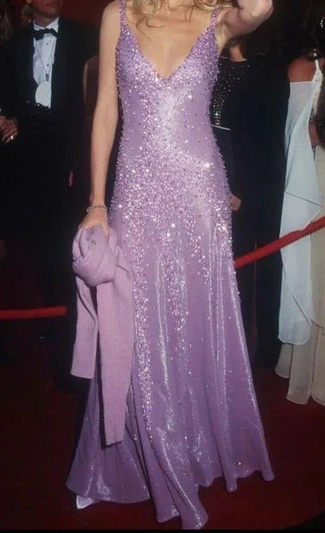 Deslumbrante Vestido de Festa Roxo com Decote Profundo em V, Cetim e Contas, Vestido Formal de Baile Y8168