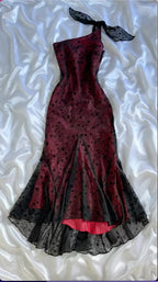 Vestido de Noite Elegante Borgonha com Um Ombro Só, Modelo Sereia, Vestido Formal para Baile Y8296